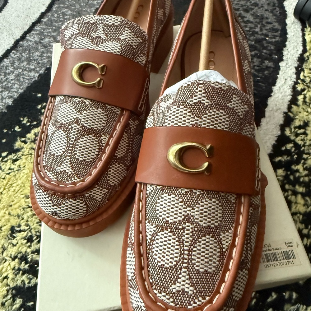 Coach Tan and Cream Patterned Loafers